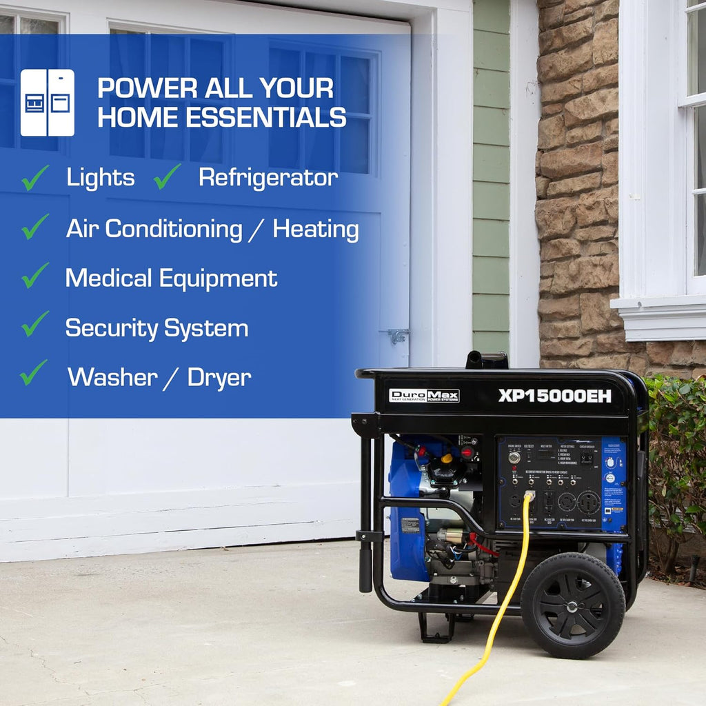 DuroMax XP13000EH 13,000-Watt Dual Fuel Portable Generator - Gas & Propane, Electric Start, Whole Home Backup Power, Transfer Switch Ready, RV & Emergency Ready