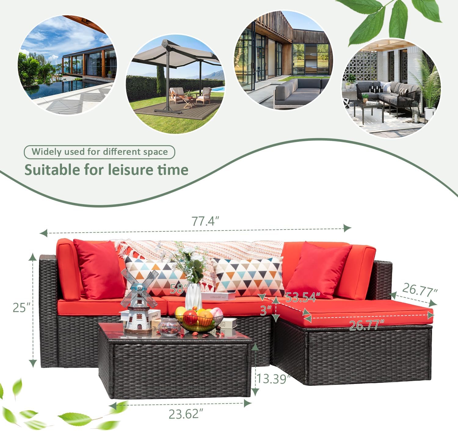 Devoko 5 Pieces Patio Furniture Sets All Weather Outdoor Sectional Patio Sofa Manual Weaving Wicker Rattan Patio Seating Sofas with Cushion and Glass Table(Beige)