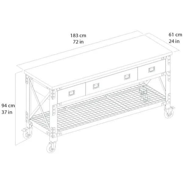 Building Products 72 in. 3-Drawers Rolling Industrial Workbench and Wood Top