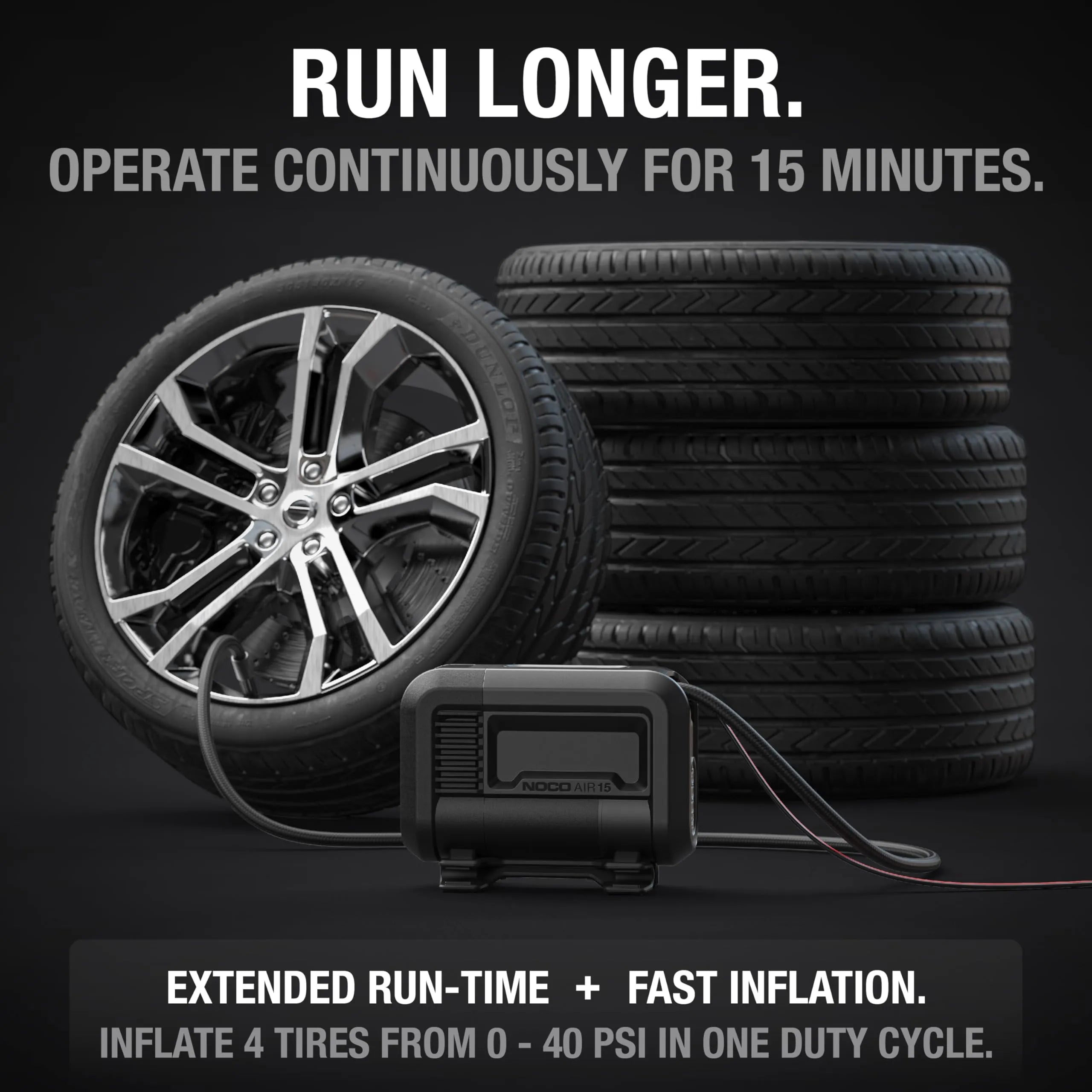 UltraFast 15A Tire Inflator, 12V Portable Air Compressor Pump, Rated at 80 PSI, Inflates Tires from 0-40 PSI in 2.9 Minutes with a Digital Gauge, Smart Pressure and Auto-Shutoff