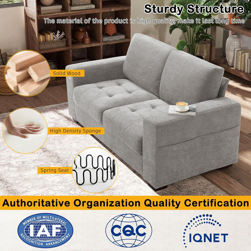 Hanherry 89" Sofa for Living Room, Modern Comfy Sofa with Medium Firm Seat Cushion, Removable Cover,Wide Armrest,USB/Type-C Port,Chenille Fabric Couches for Small Space,Apartment
