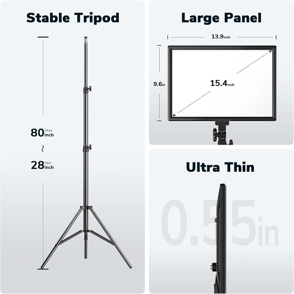 D50 LED Video Light Panel Lights 15.4", 2 Packs 45W 3000K-8000K Bi-Color Dimmable Photography Lighting, CRI 96+ Videography Lighting for Video Shooting/Gaming/Live Stream/Studio/Film