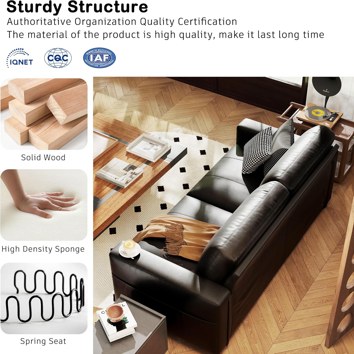Hanherry 89" Sofa for Living Room, Modern Comfy Sofa with Medium Firm Seat Cushion, Removable Cover,Wide Armrest,USB/Type-C Port,Chenille Fabric Couches for Small Space,Apartment
