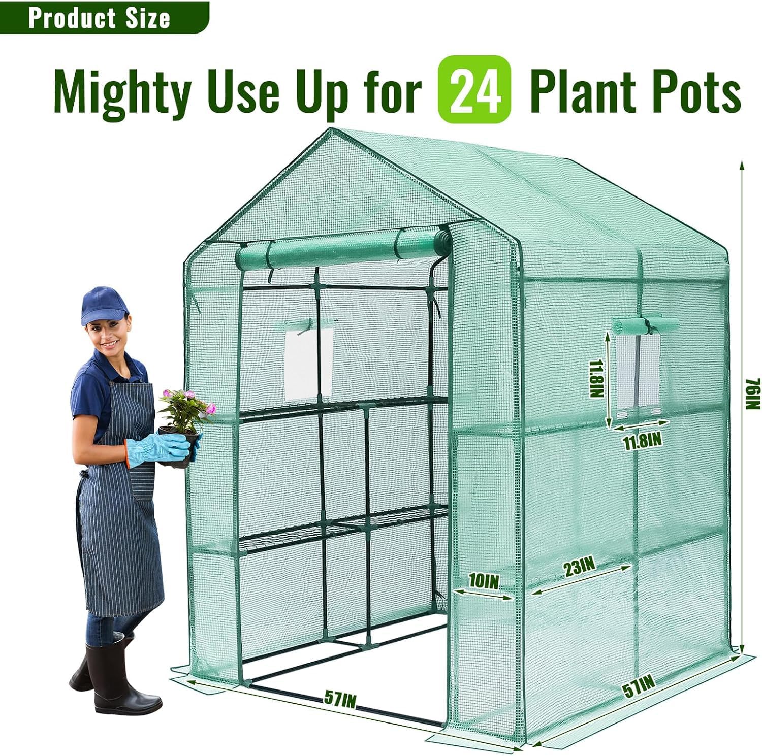 Greenhouse, 57 x 85 x 76'' Greenhouses for Outdoors, Portable Greenhouse Kit with Mesh Side Windows, PE Cover, 8 Shelves, Heavy Duty Walk in Green House for Backyard Garden Indoor Outside