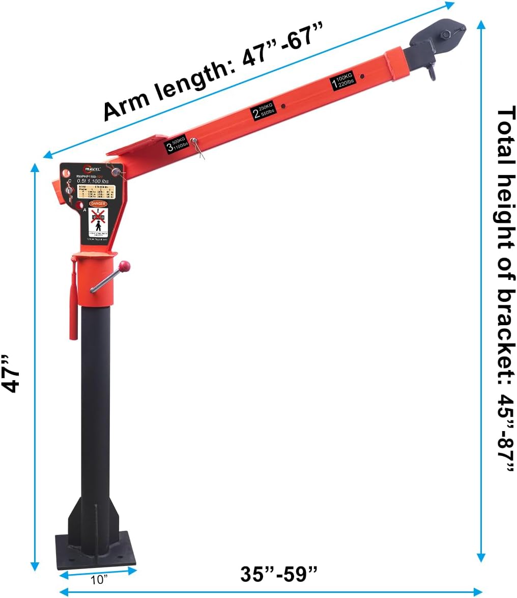 1100lb Folding Dismountable Household Hoist Truck Crane with Electric Hoist (110V) �� 880lb Pulling Force, Jib Cranes for Factory, Warehouse, Construction