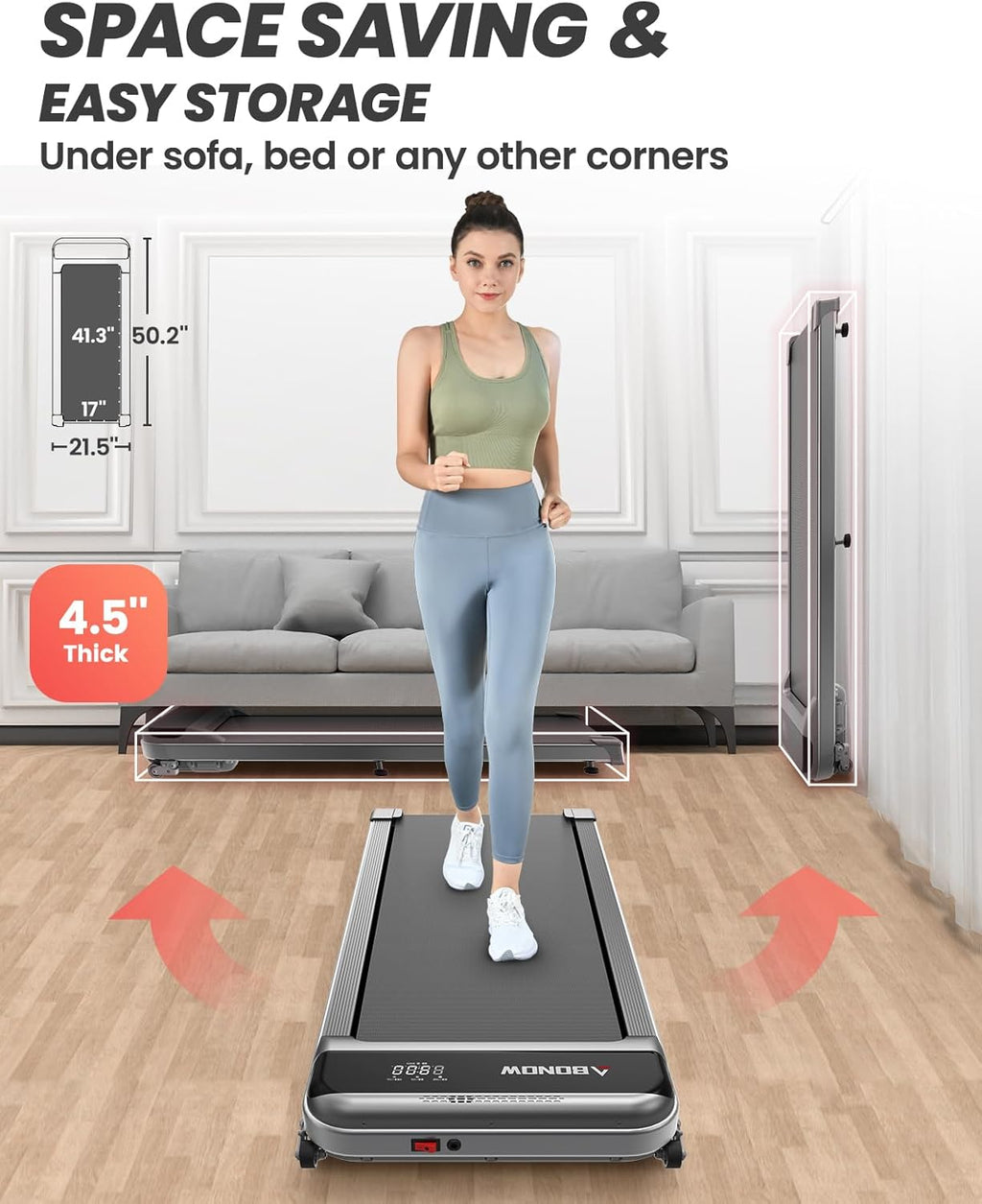 Walking Pad, Under Desk Treadmill with Incline for Home Office 2.5HP Portable Walking Treadmill with 280 Lbs Weight Capacity Walking Machine, Remote Control, LED Display