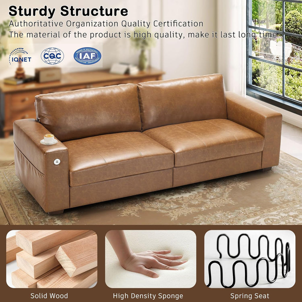 Hanherry 89" Sofa for Living Room, Modern Comfy Sofa with Medium Firm Seat Cushion, Removable Cover,Wide Armrest,USB/Type-C Port,Chenille Fabric Couches for Small Space,Apartment