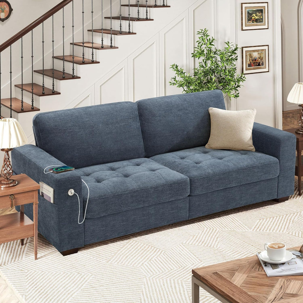 Hanherry 89" Sofa for Living Room, Modern Comfy Sofa with Medium Firm Seat Cushion, Removable Cover,Wide Armrest,USB/Type-C Port,Chenille Fabric Couches for Small Space,Apartment