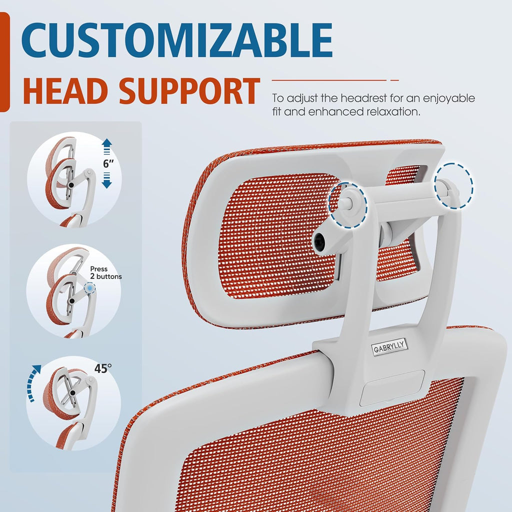 GABRYLLY Ergonomic Office Chair, High Back Home Desk Chair with Headrest, Flip-Up Arms, 90-120° Tilt Lock and Wide Cushion, Big and Tall Mesh Chairs for Man Woman, Black Task Chair