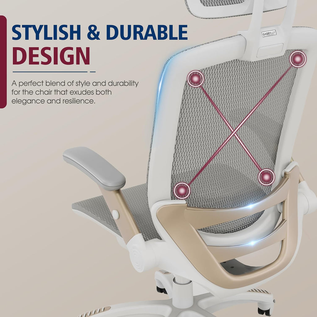 GABRYLLY Ergonomic Office Chair, High Back Home Desk Chair with Headrest, Flip-Up Arms, 90-120° Tilt Lock and Wide Cushion, Big and Tall Mesh Chairs for Man Woman, Black Task Chair