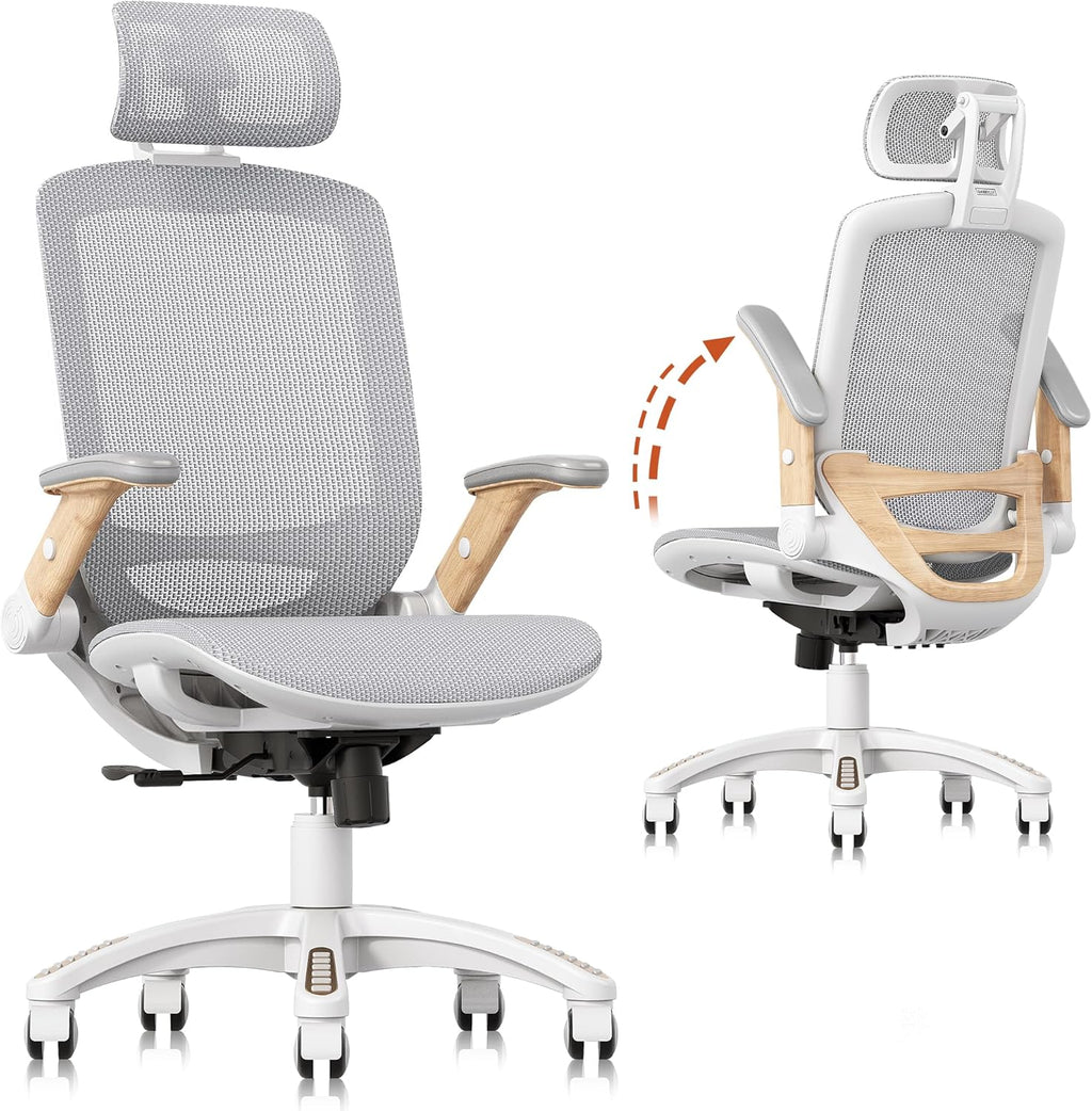 GABRYLLY Ergonomic Office Chair, High Back Home Desk Chair with Headrest, Flip-Up Arms, 90-120° Tilt Lock and Wide Cushion, Big and Tall Mesh Chairs for Man Woman, Black Task Chair