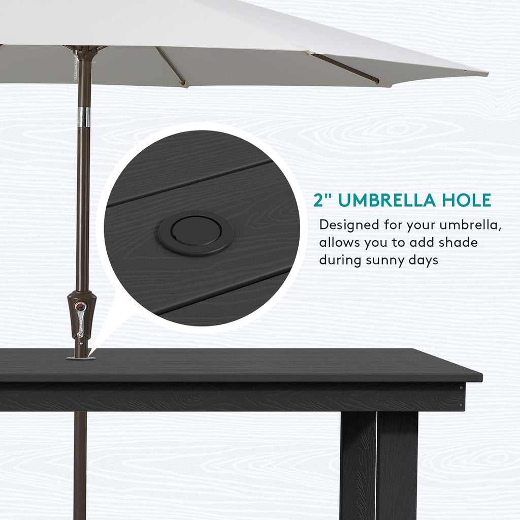 SERWALL 7-Piece Patio Table Set, Outdoor HDPE Dining Furniture with Umbrella Hole, All Weather Table and Chairs for Lawn, Garden, Poolside, Aruba