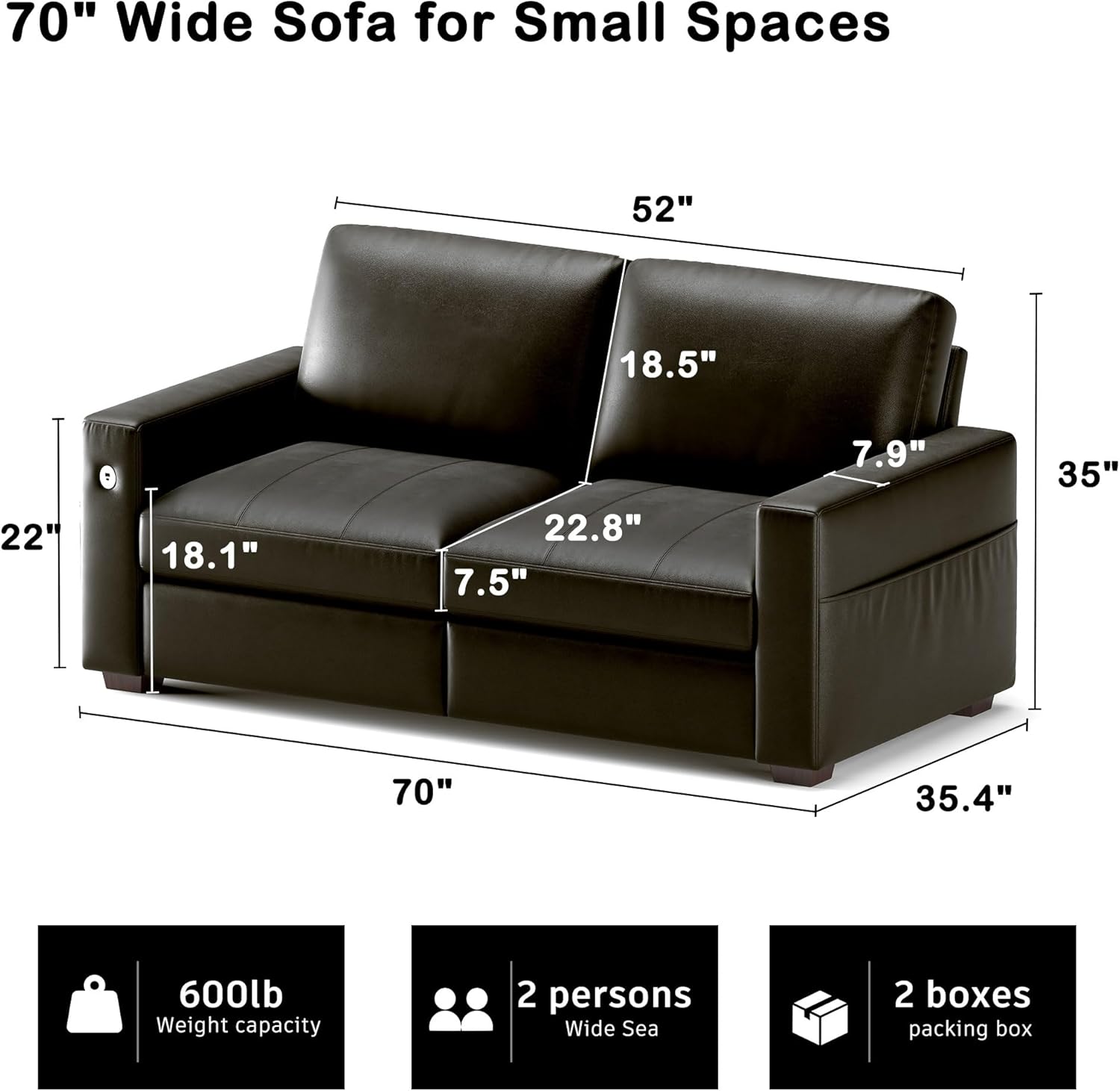 Hanherry 89" Sofa for Living Room, Modern Comfy Sofa with Medium Firm Seat Cushion, Removable Cover,Wide Armrest,USB/Type-C Port,Chenille Fabric Couches for Small Space,Apartment