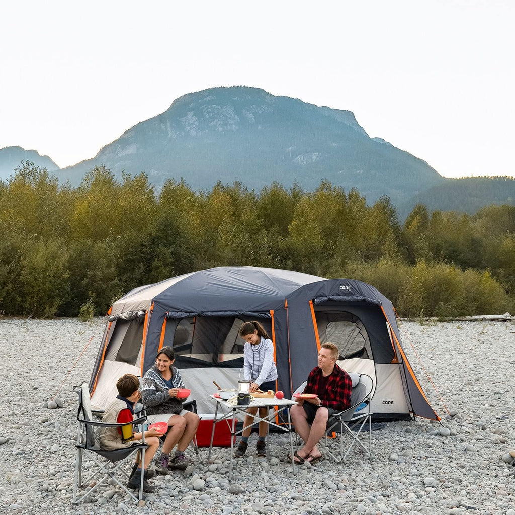 CORE Straight Wall Cabin Tents | 10 Person / 11 Person / 12 Person Large Multi Room Family Tents for Car Camping & Outdoor Adventures