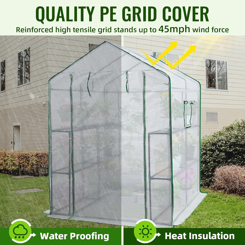 Greenhouse, 57 x 85 x 76'' Greenhouses for Outdoors, Portable Greenhouse Kit with Mesh Side Windows, PE Cover, 8 Shelves, Heavy Duty Walk in Green House for Backyard Garden Indoor Outside