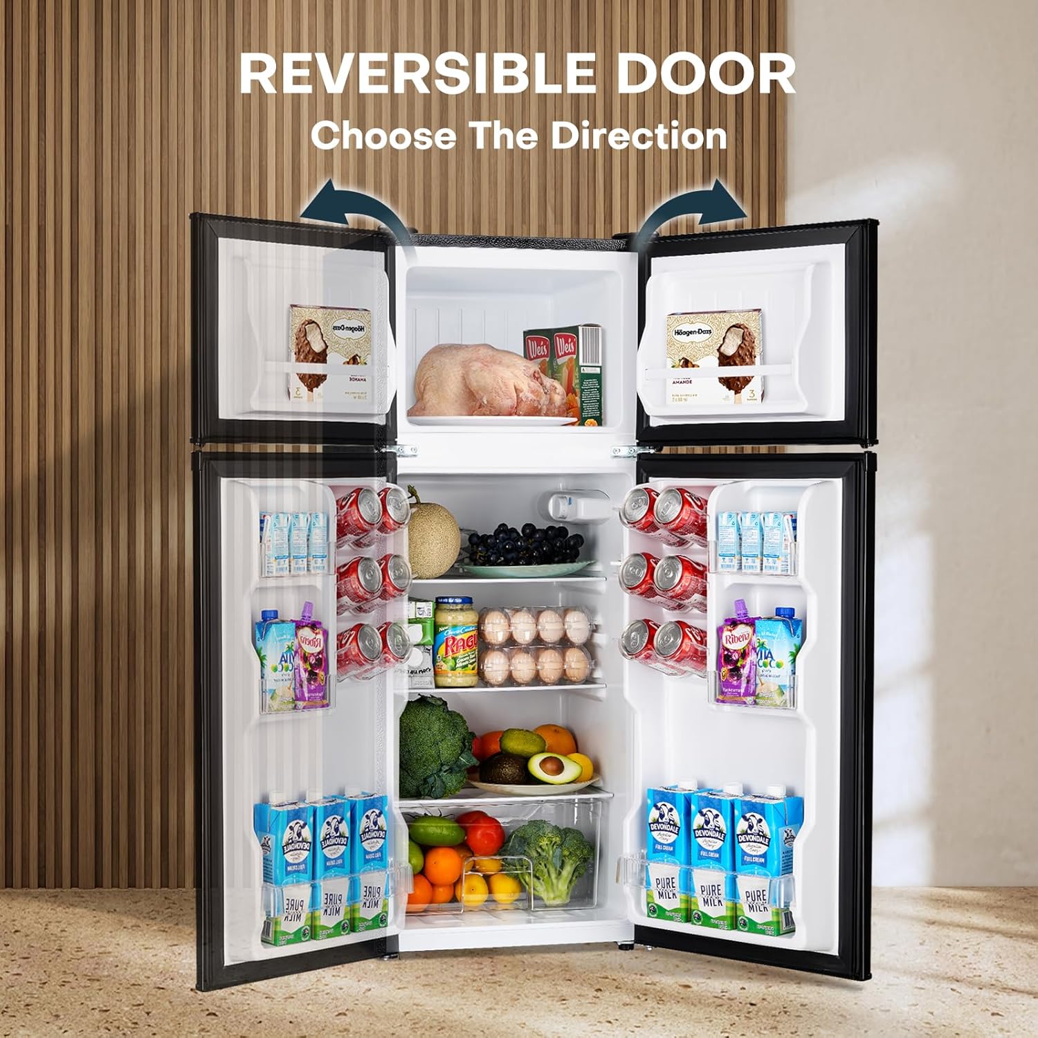 Upstreman 4.0 Cu.Ft Mini Fridge with Freezer – Double Door Compact Refrigerator for Dorm, Office, Bedroom – Adjustable Thermostat, Black (BR401)