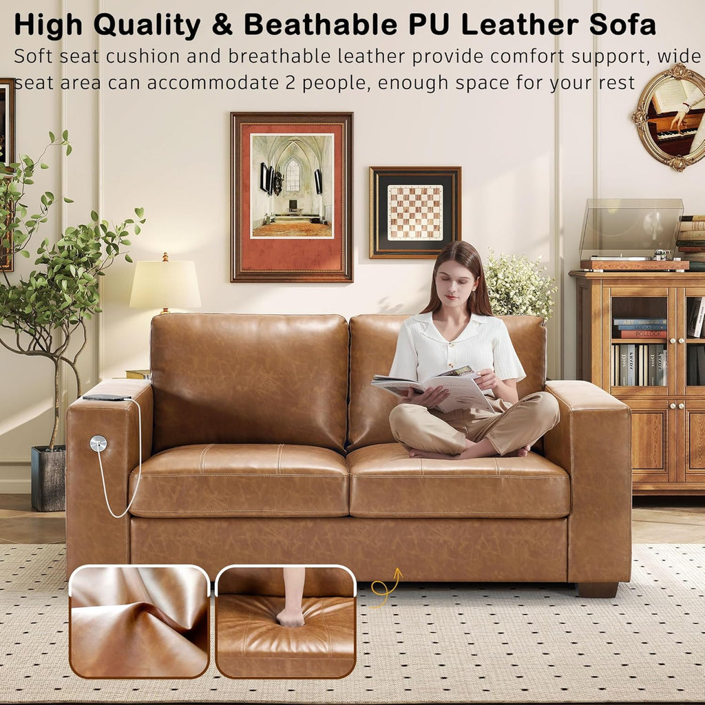 Hanherry 89" Sofa for Living Room, Modern Comfy Sofa with Medium Firm Seat Cushion, Removable Cover,Wide Armrest,USB/Type-C Port,Chenille Fabric Couches for Small Space,Apartment