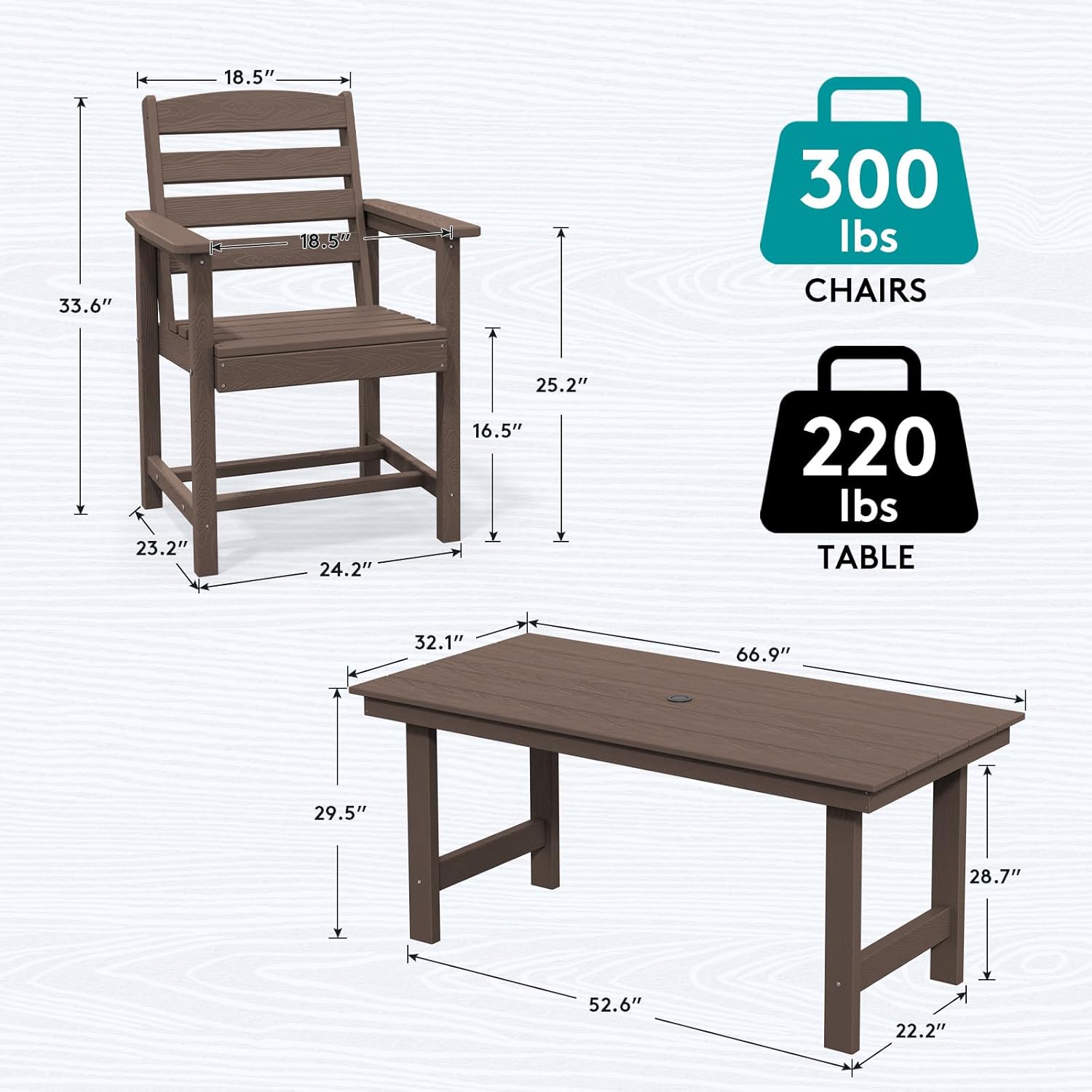 SERWALL 7-Piece Patio Table Set, Outdoor HDPE Dining Furniture with Umbrella Hole, All Weather Table and Chairs for Lawn, Garden, Poolside, Aruba