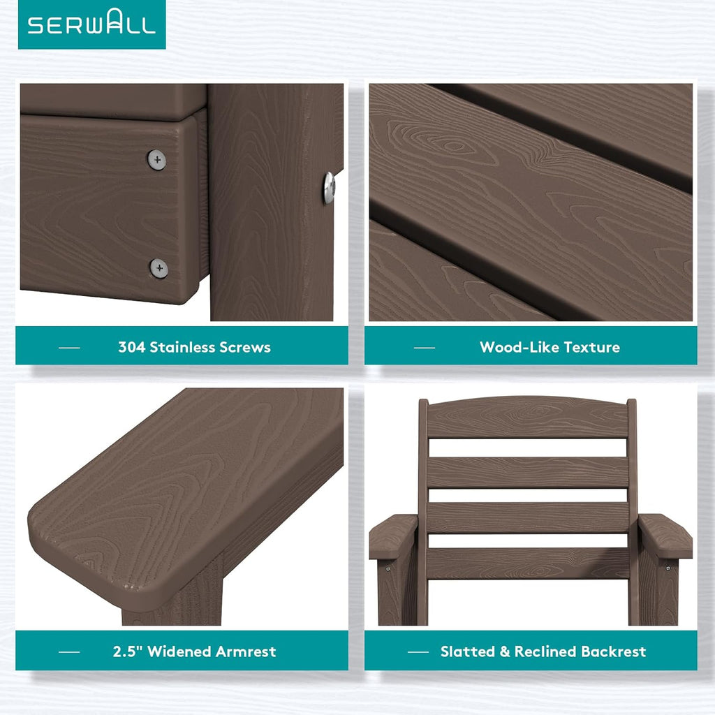 SERWALL 7-Piece Patio Table Set, Outdoor HDPE Dining Furniture with Umbrella Hole, All Weather Table and Chairs for Lawn, Garden, Poolside, Aruba