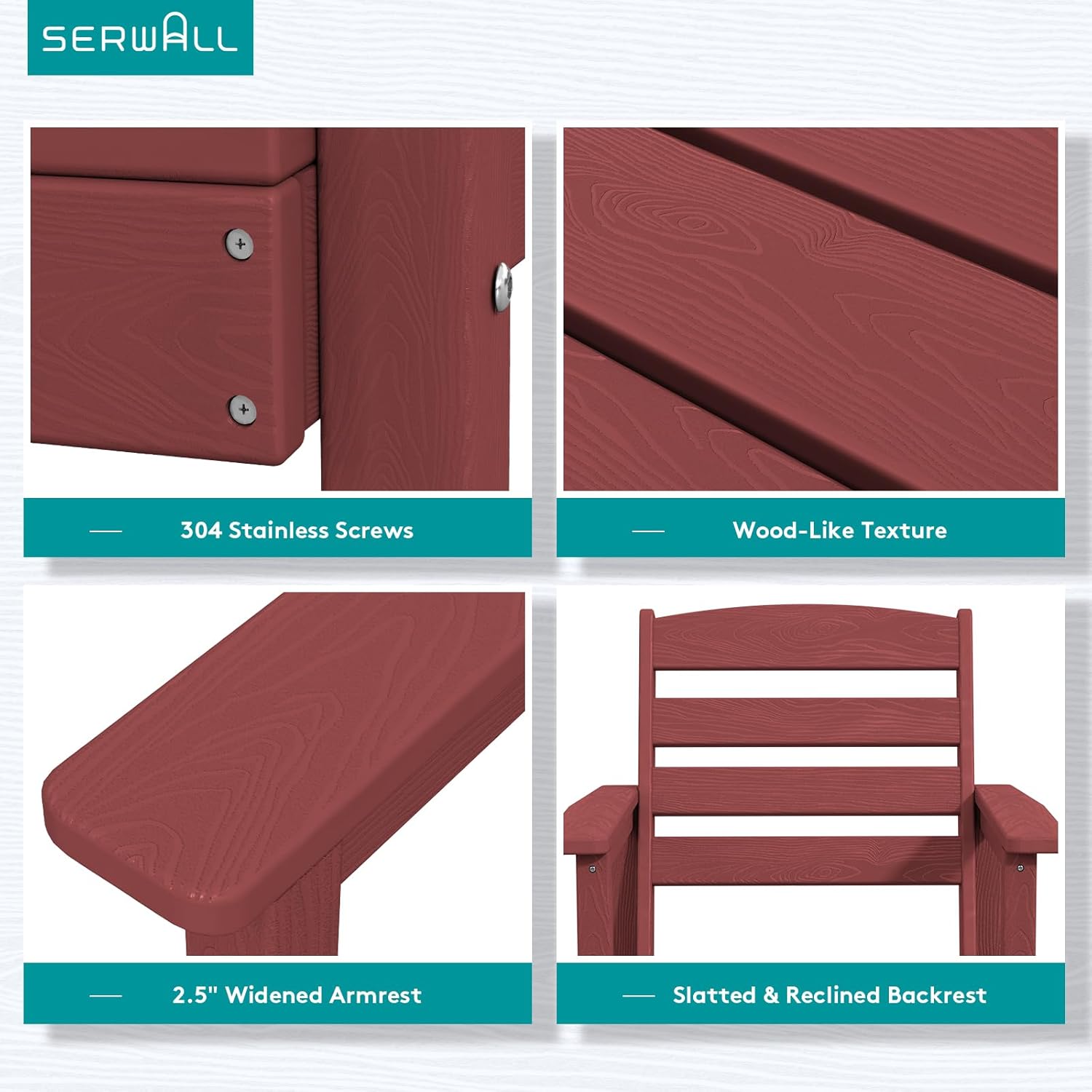 SERWALL 7-Piece Patio Table Set, Outdoor HDPE Dining Furniture with Umbrella Hole, All Weather Table and Chairs for Lawn, Garden, Poolside, Aruba