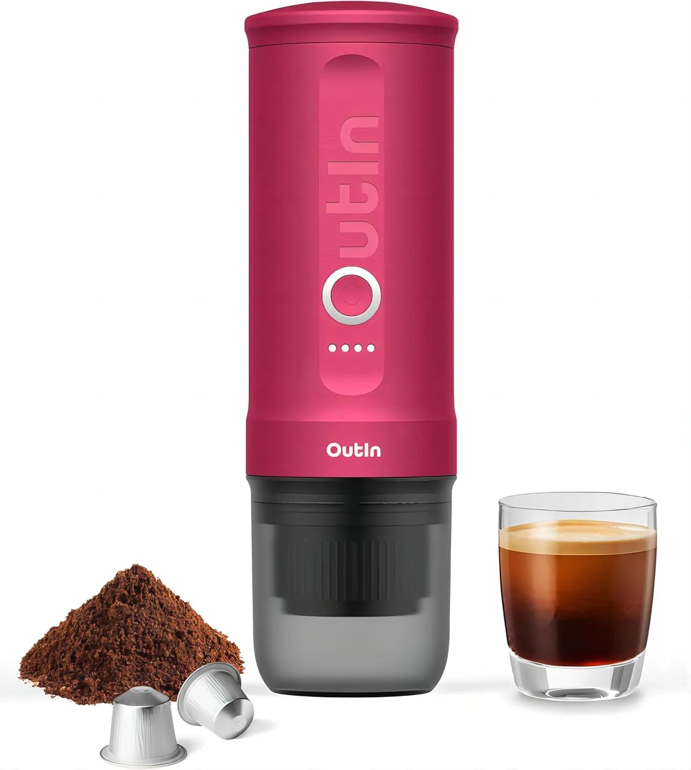 Nano Portable Electric Espresso Machine, Travel Coffee Maker for Camping, Car Coffee Maker Self-Heating with USB-C, With Ground Coffee & NS Capsule for RV, Hiking, Office