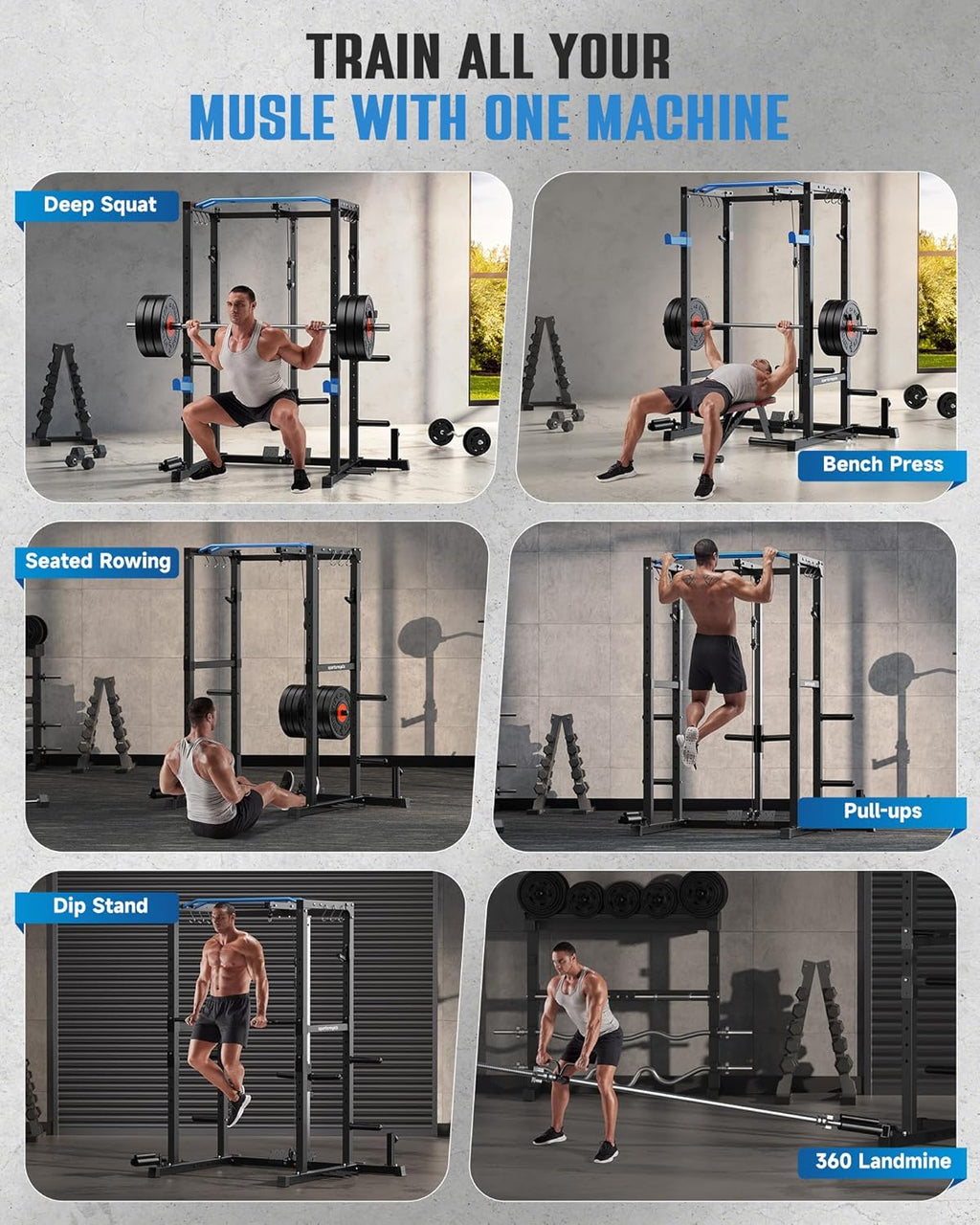 Sportsroyals Power Cage,1600lbs Multi-Function Power Rack with Adjustable Cable Crossover System and More Training Attachment, Weight Cage for Home Gym