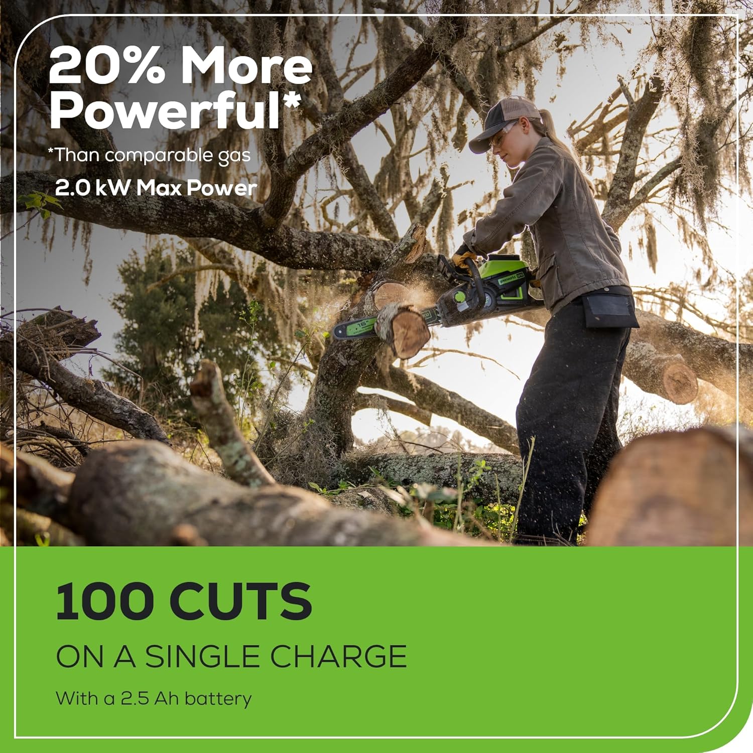 Greenworks 40V 16" Brushless Cordless Chainsaw, 4.0Ah Battery and Charger Included