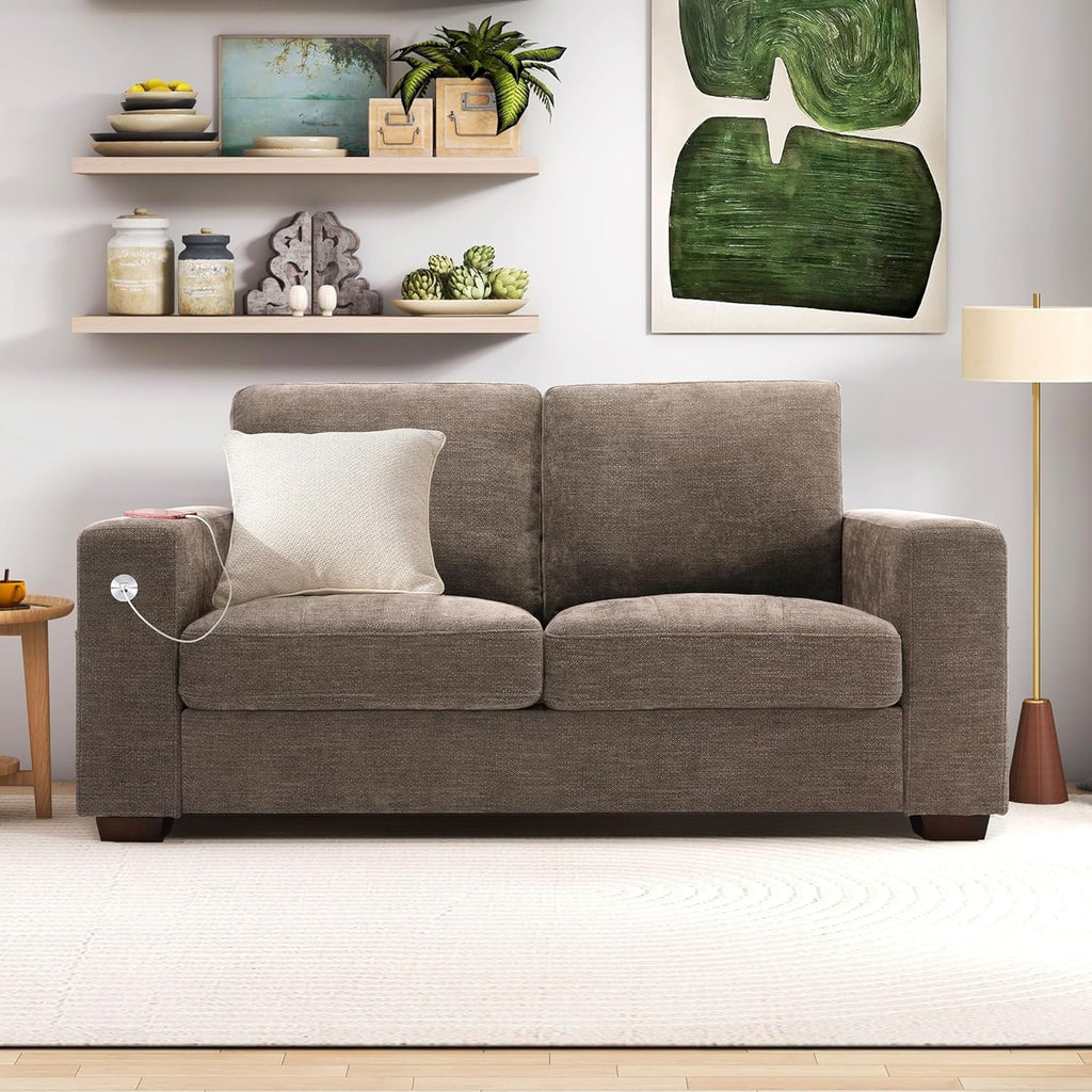 Hanherry 89" Sofa for Living Room, Modern Comfy Sofa with Medium Firm Seat Cushion, Removable Cover,Wide Armrest,USB/Type-C Port,Chenille Fabric Couches for Small Space,Apartment